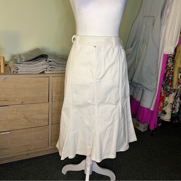 RALPH LAUREN White Jean Denim A-Line Circle Flare Knee-Length Cotton Skirt M-L - Picture 7 of 16